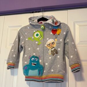 Disney Pixar Gray Hoodie with Colorful Characters and Stars